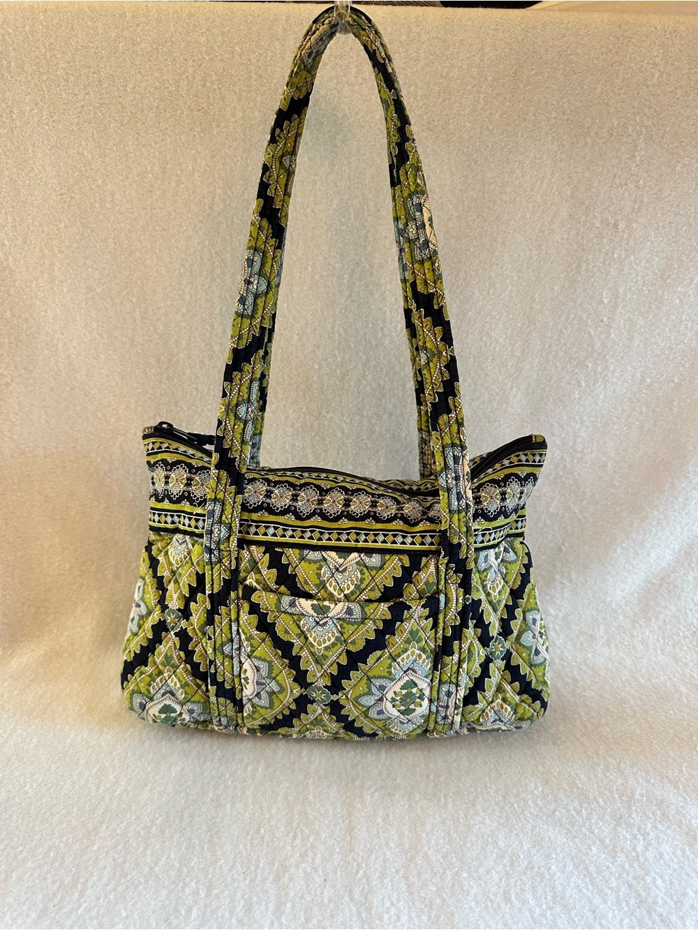 Vera Bradley Olivia Pink Quilted Bowler Shoulder Bag Green Floral Black Retired